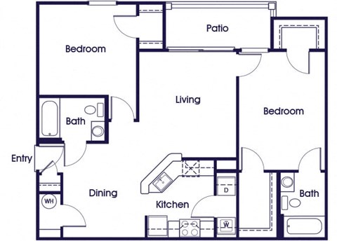 Two bedroom two bathroom floor plan image at Weston Circle